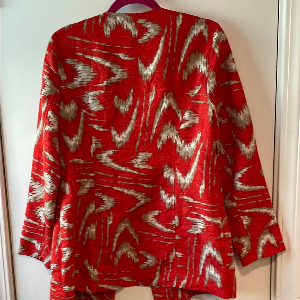 Chico's Red and White Feather Print Blazer - Picture 4 of 7